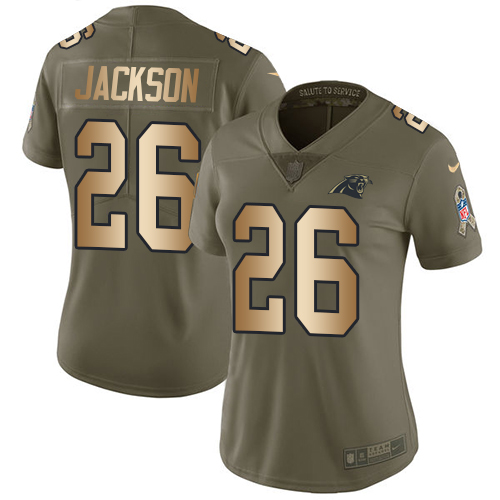 Nike Panthers #26 Donte Jackson Olive/Gold Women's Stitched NFL Limited Salute to Service Jersey